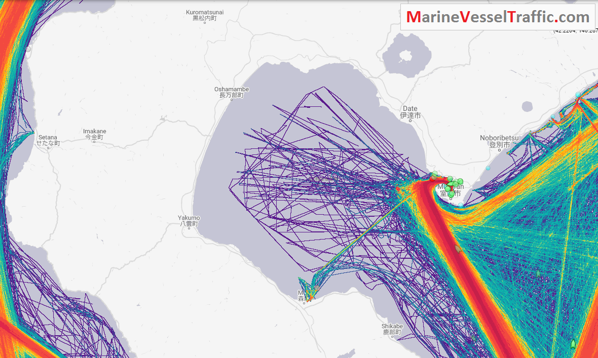 Live Marine Traffic, Density Map and Current Position of ships in UCHIURA BAY